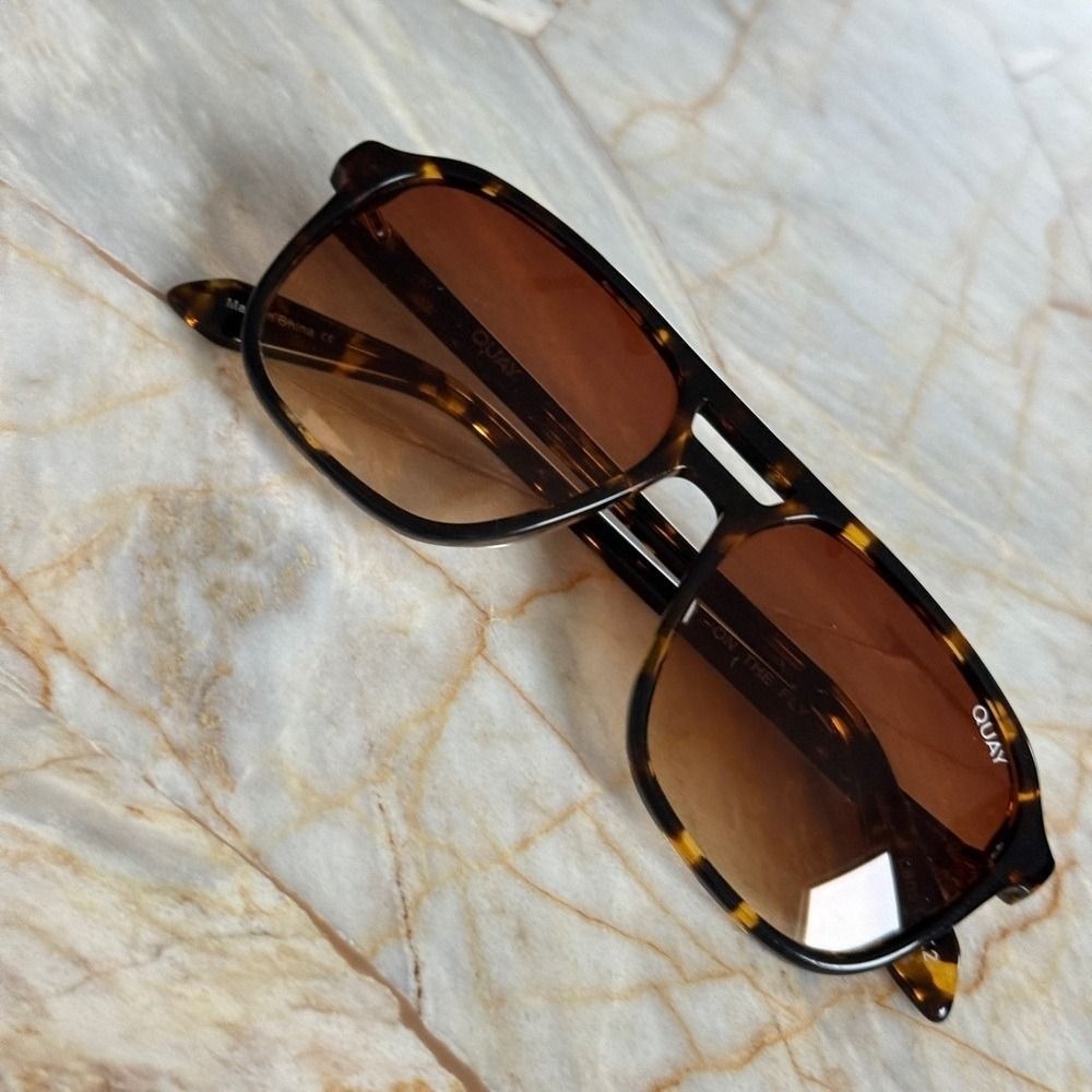Quay Australia On The Fly Tortoise Shell Aviator Sunglasses Brown Gradient Lens - Picture 9 of 14